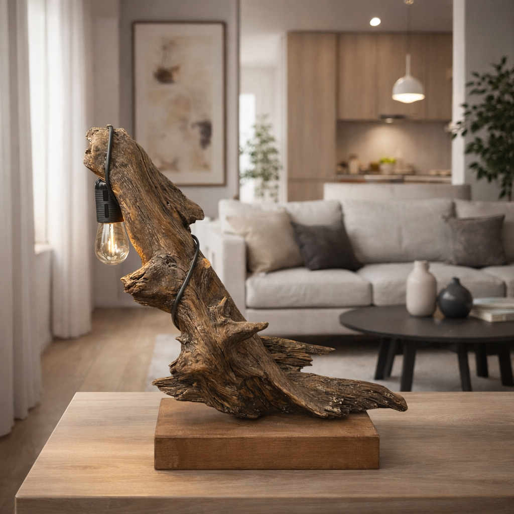 Lampe bois flotté