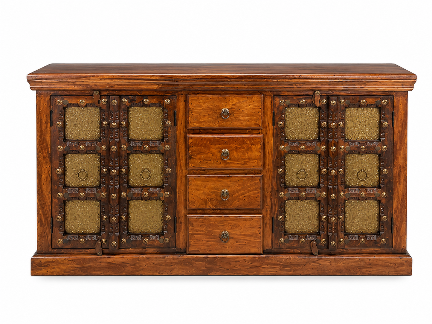 Buffet en bois d'acacia massif avec décorations en bronze
