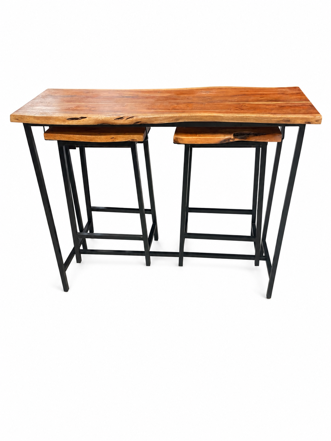 Table-bar en bois de rose massif avec 2 tabourets