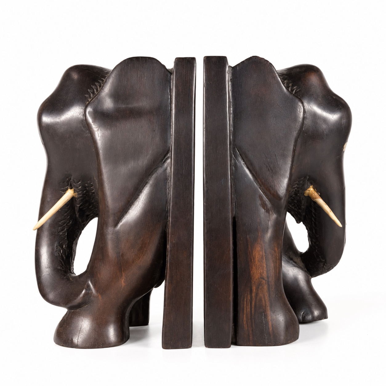 Paire d'appuie-livres éléphants en ébène sculpté