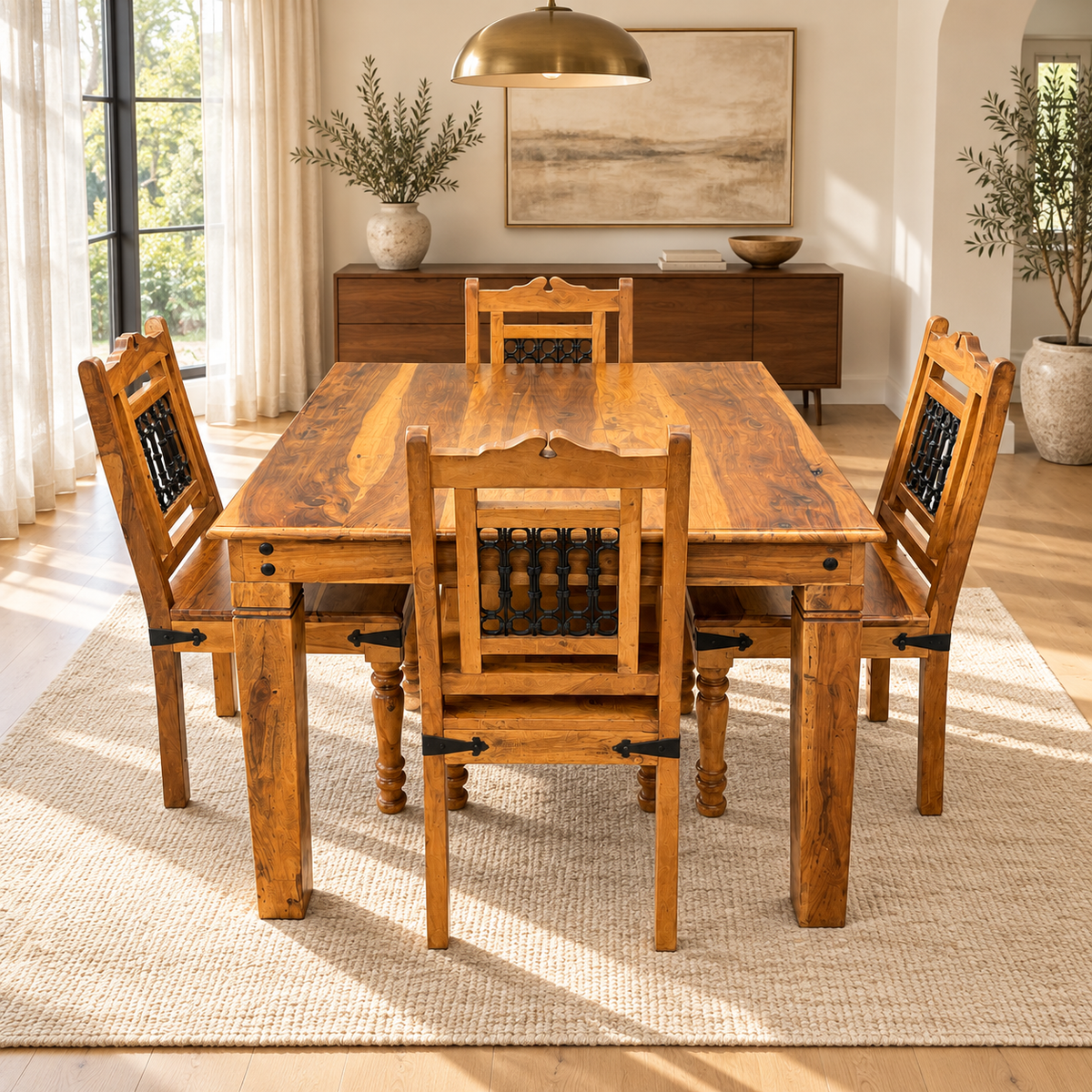 Table à dîner carrée en bois de rose massif – 40 x 40 po