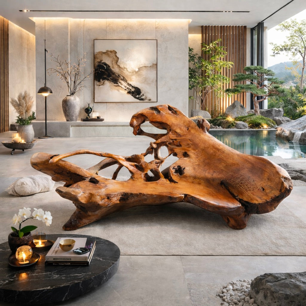 Canapé sculptural monumental en racine de bois — Pièce de collection