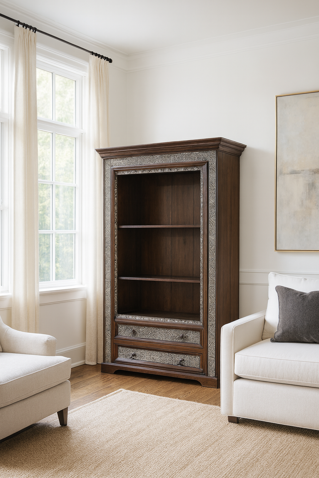 Meuble bar / bibliothèque en bois d’acacia massif — Inde