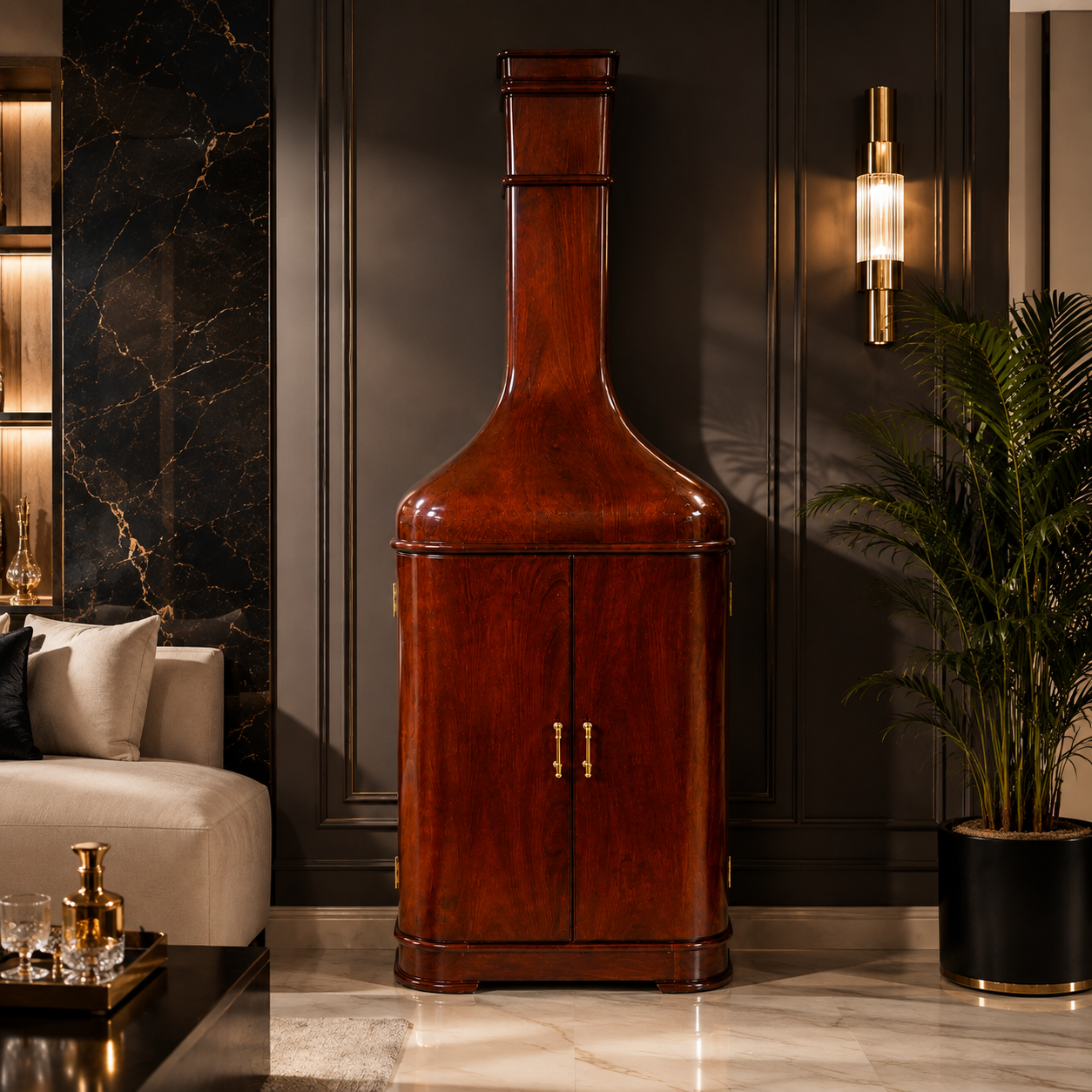 Meuble bar bouteille géante en bois de rose massif – Indonésie