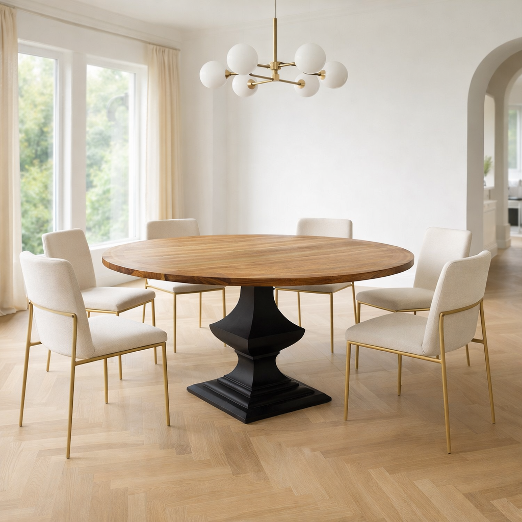 Table à manger ronde en bois de rose massif – 48"