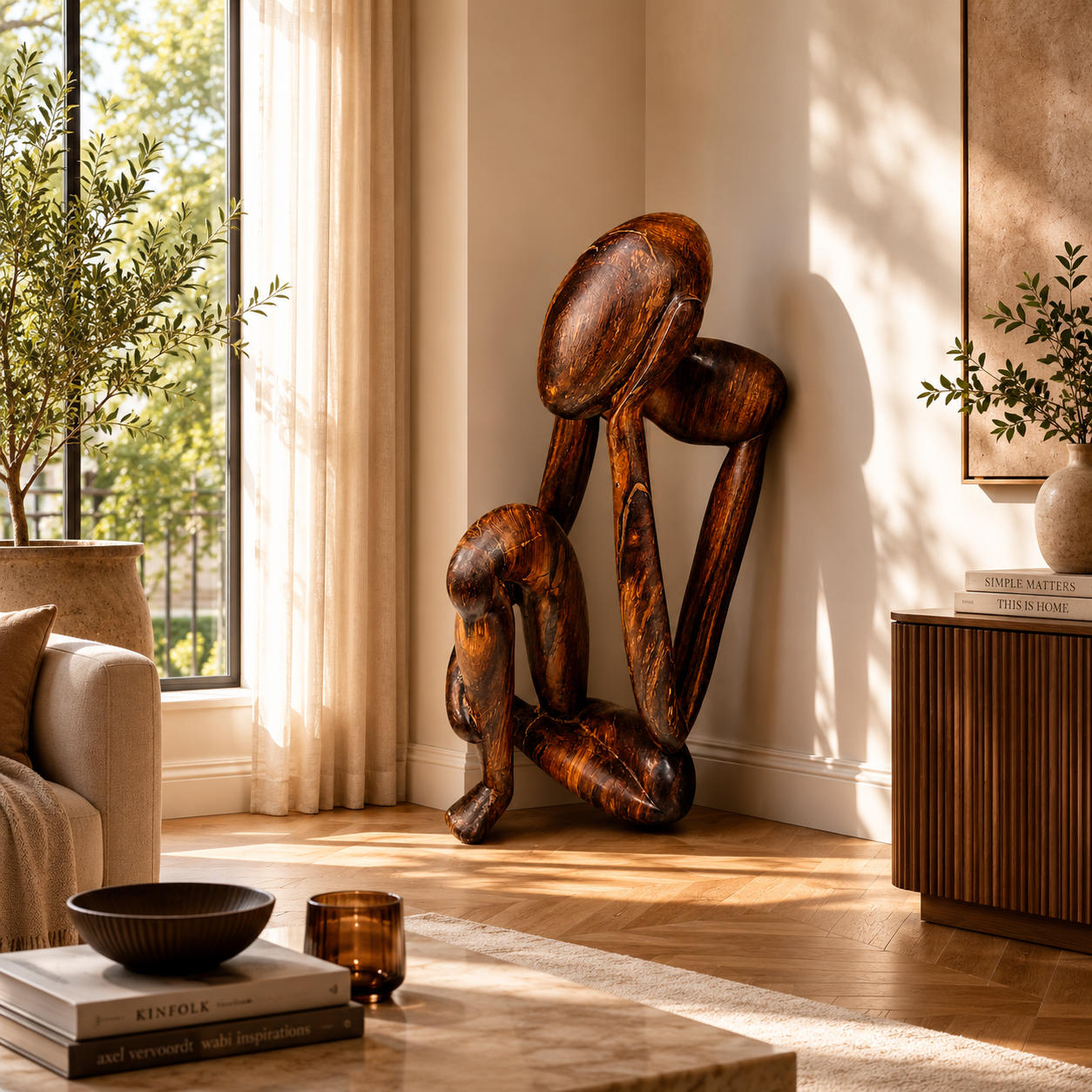 Le Penseur – Sculpture artisanale en bois de rose du Mali