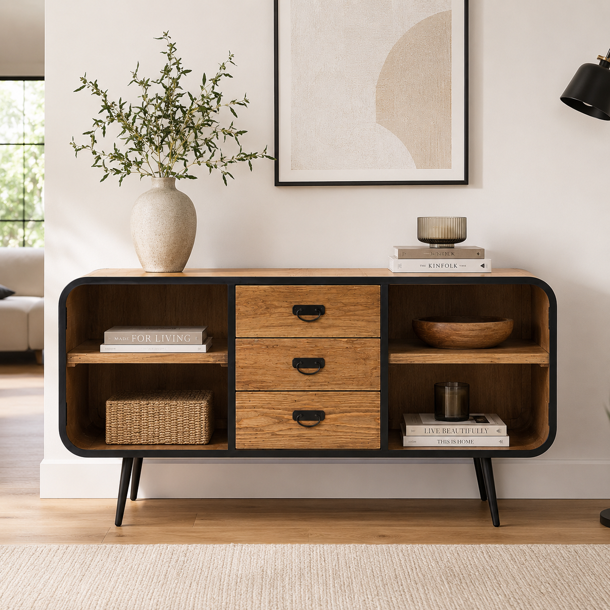 Buffet au design Industriel en Bois Massif