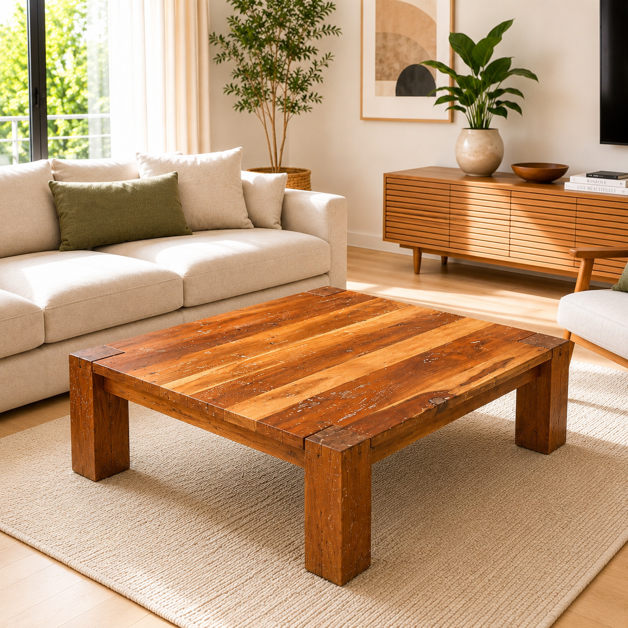 Table basse carrée en bois de rose massif