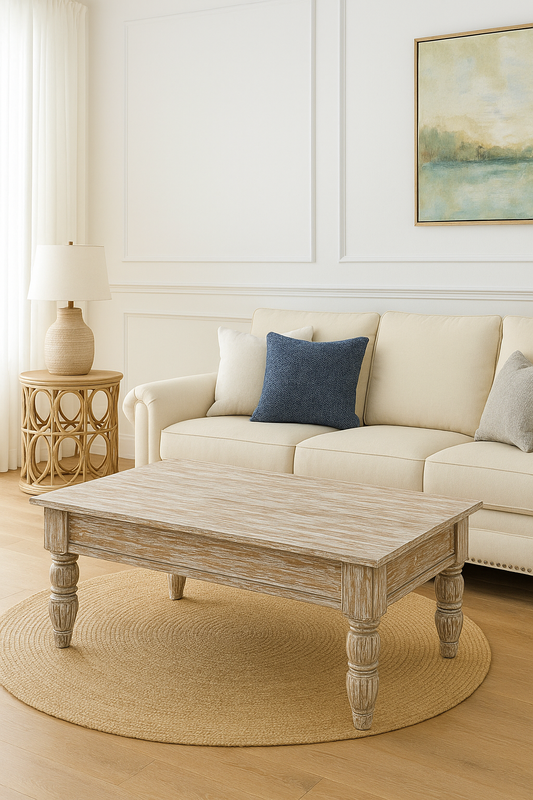 Table de salon teck blanchi
