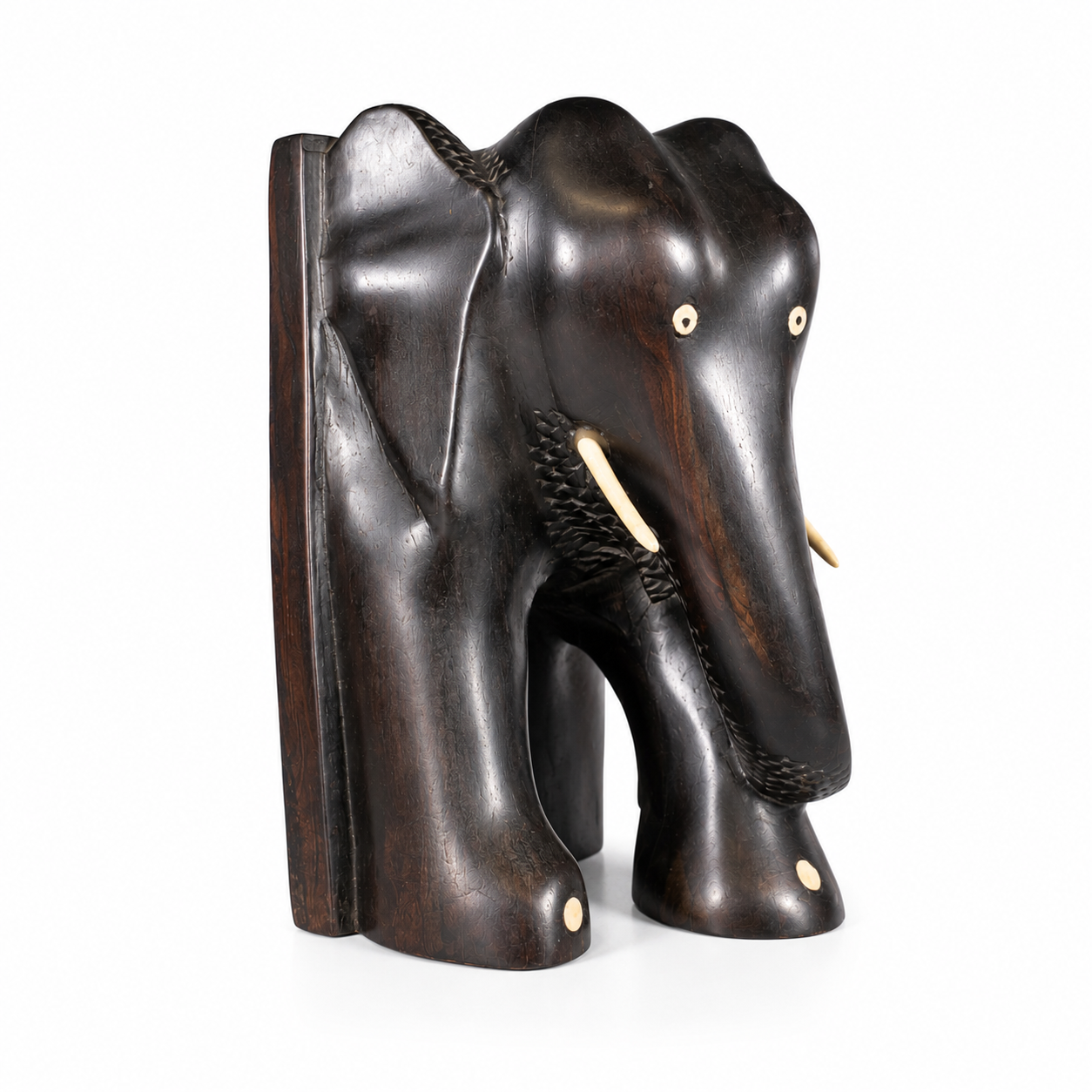 Paire d'appuie-livres éléphants en ébène sculpté