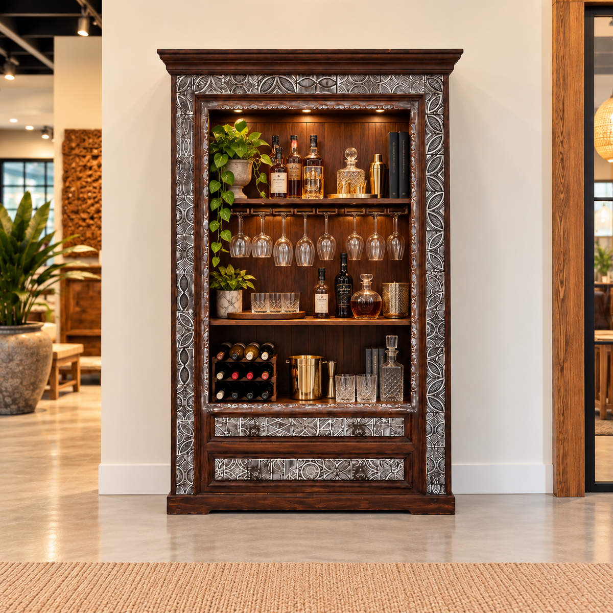 Meuble bar en bois d'acacia