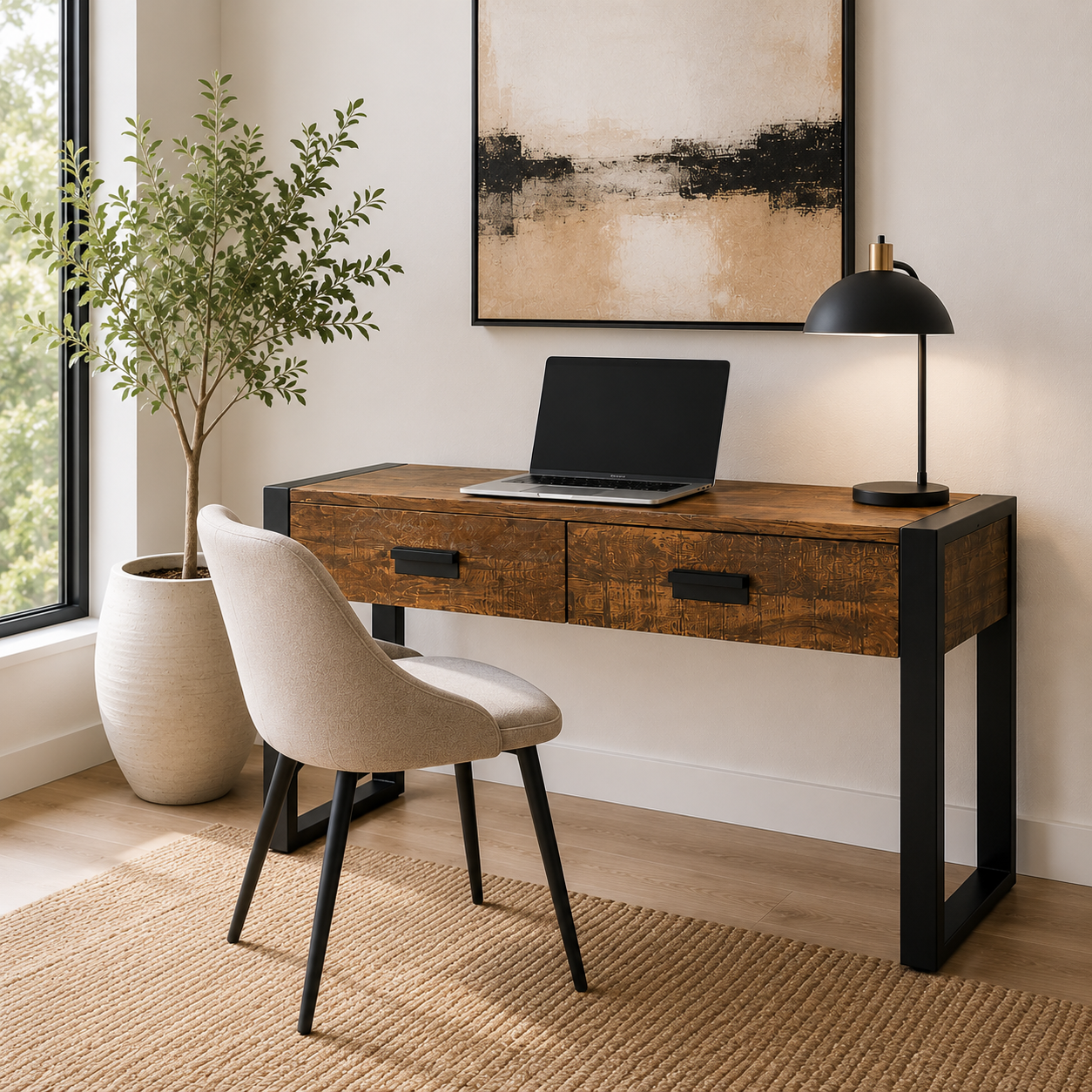 Console / Bureau en teck massif et métal