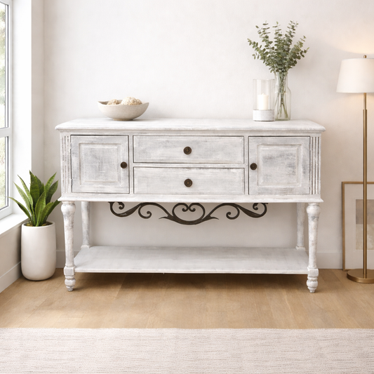 Crédence teck blanchi