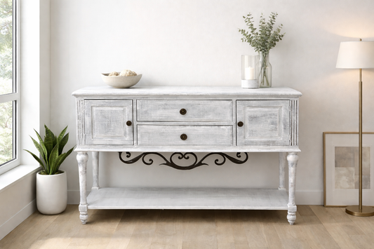 Crédence teck blanchi