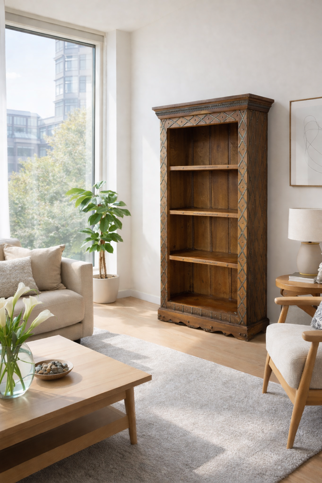 Bibliothèque bois d'acacia