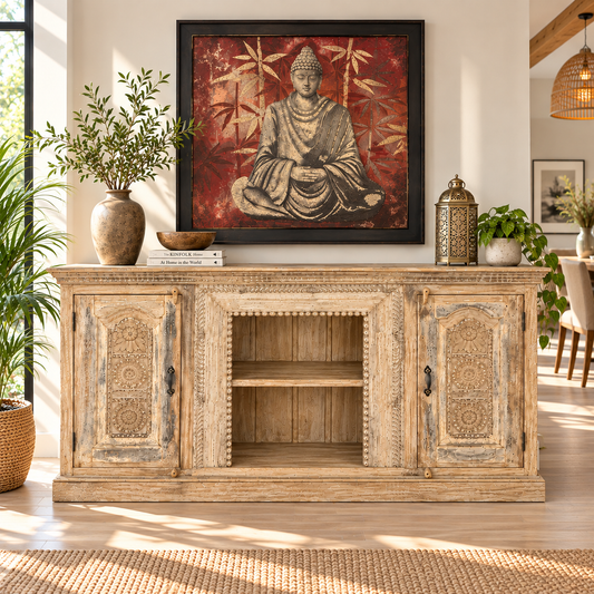 Buffet en teck massif sculpté – Inde