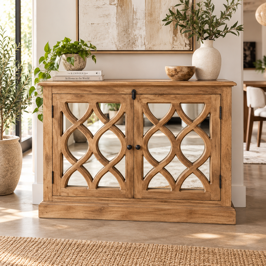 Buffet en bois de manguier avec portes miroir