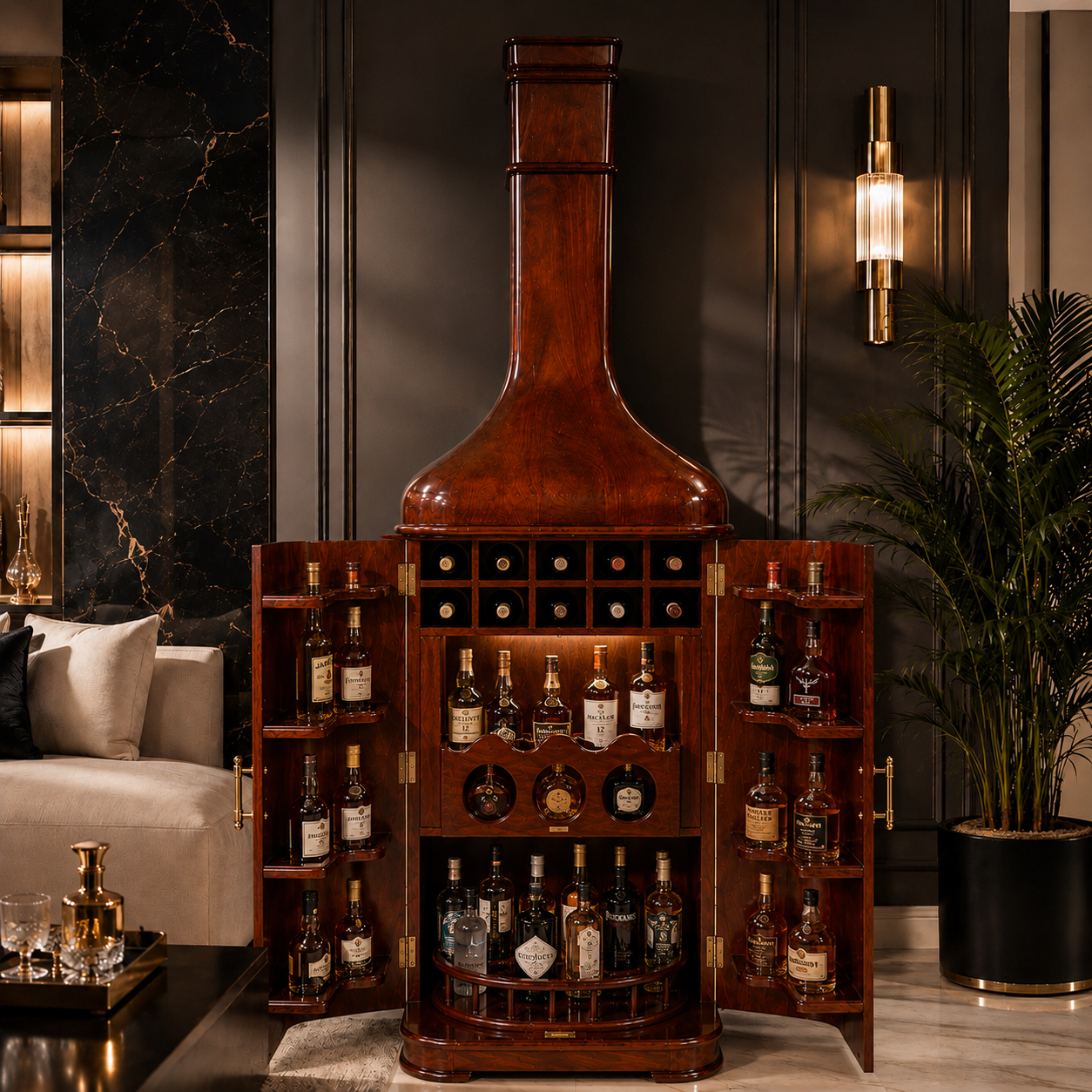 Meuble bar bouteille géante en bois de rose massif – Indonésie