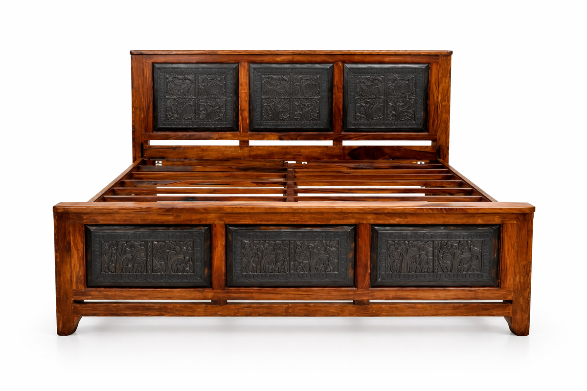 Lit California King sculpté en bois de rose – Inde