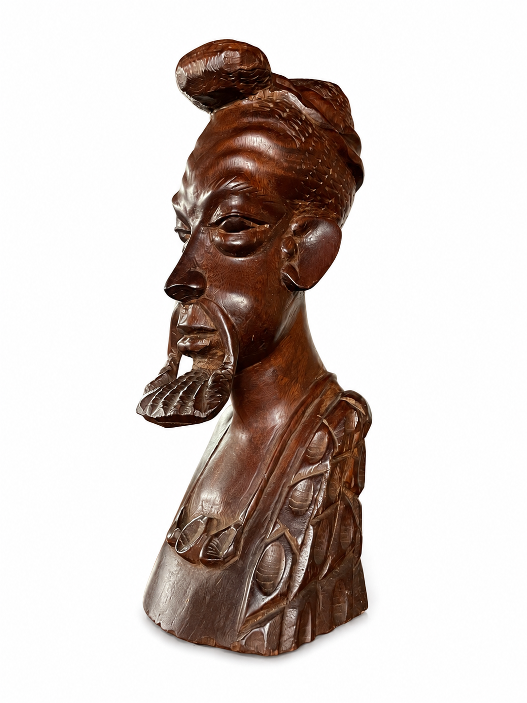 Buste masculin du Liberia en acajou – 13 po