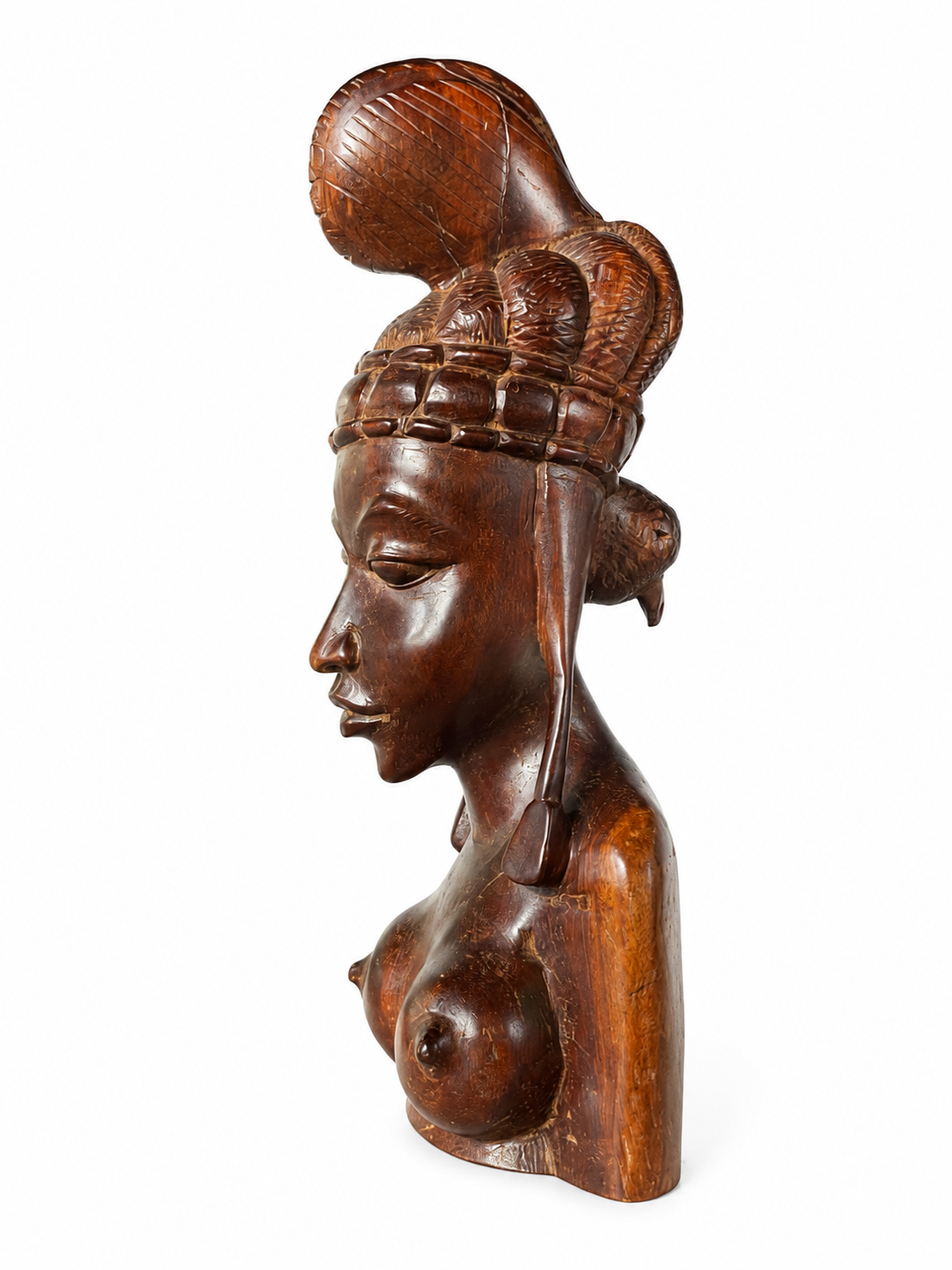 Buste féminin sculpté en acajou – 15 po