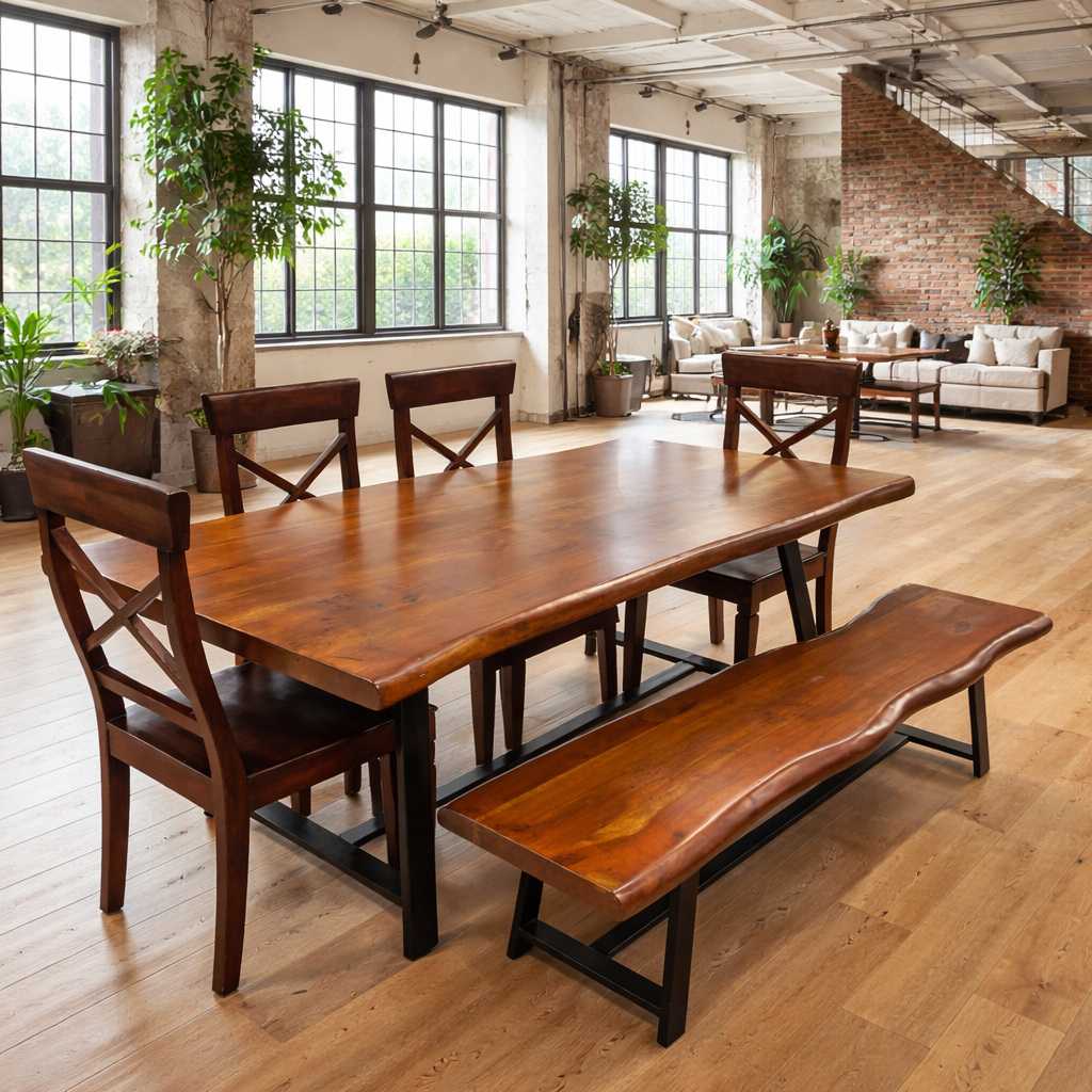 Table et banc en bois d'acacia-Inde