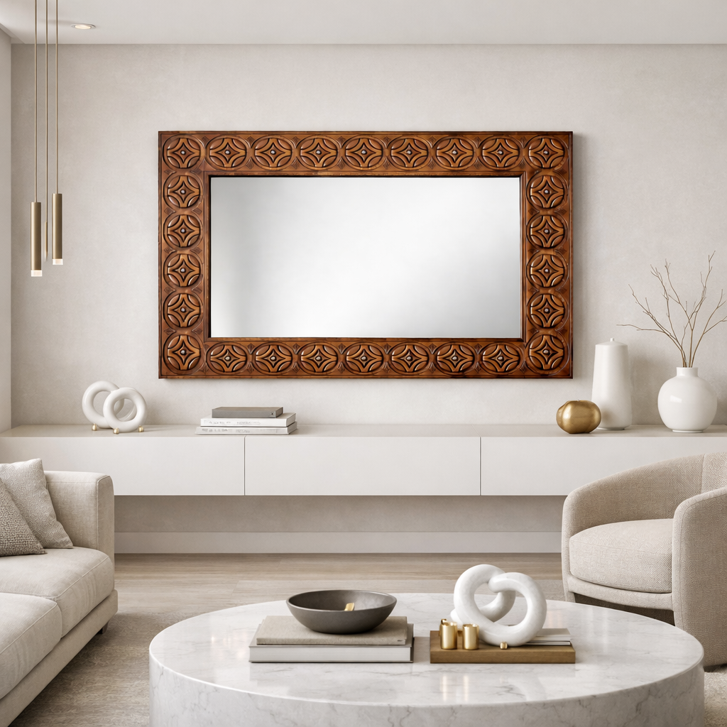 Miroir en Acacia Sculpté – Inde