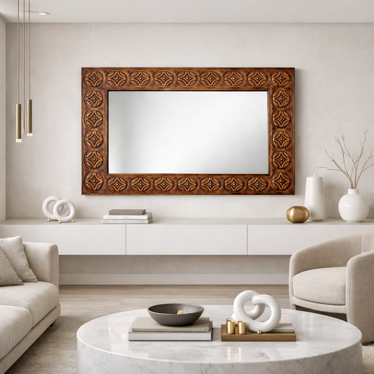 Miroir en Acacia Sculpté – Inde