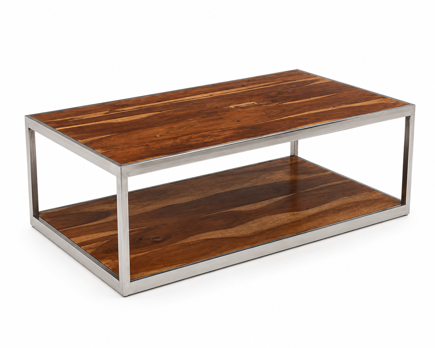 Table basse en bois de rose et métal chromé