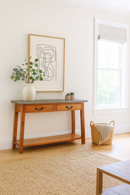 Console en bois de rose et tôle galvanisé