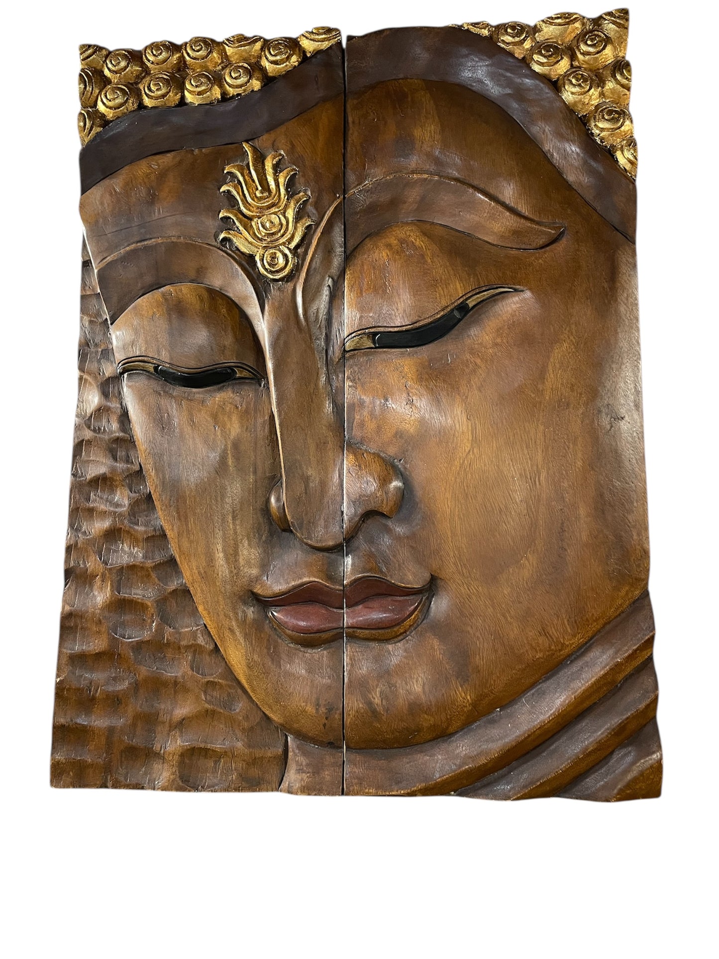 Tableau bouddha teck sculpté