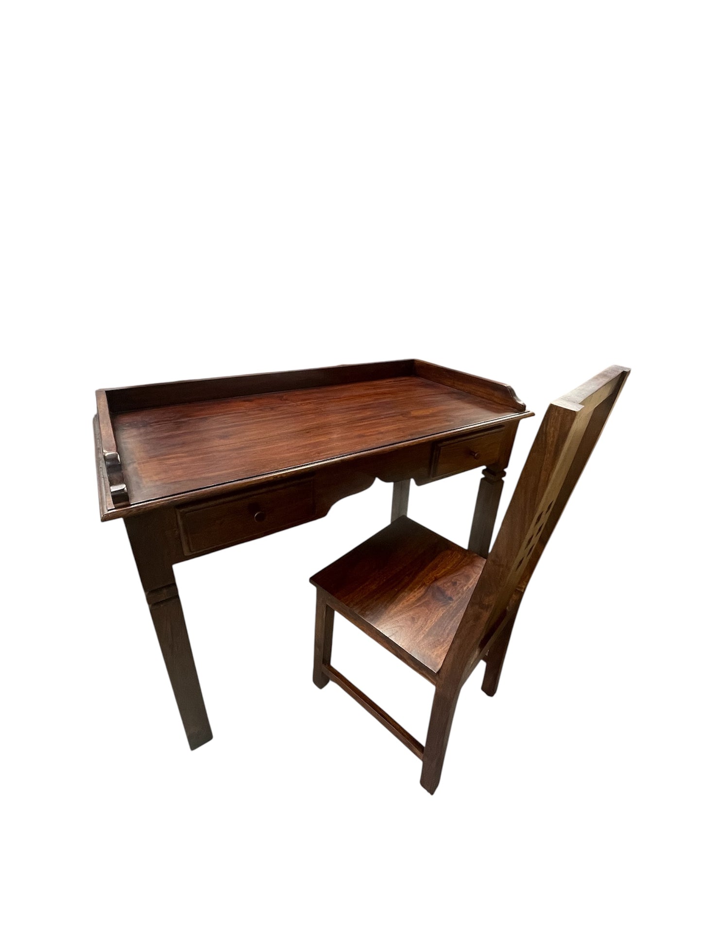 Bureau artisanal en bois d’acacia massif avec chaise— Inde