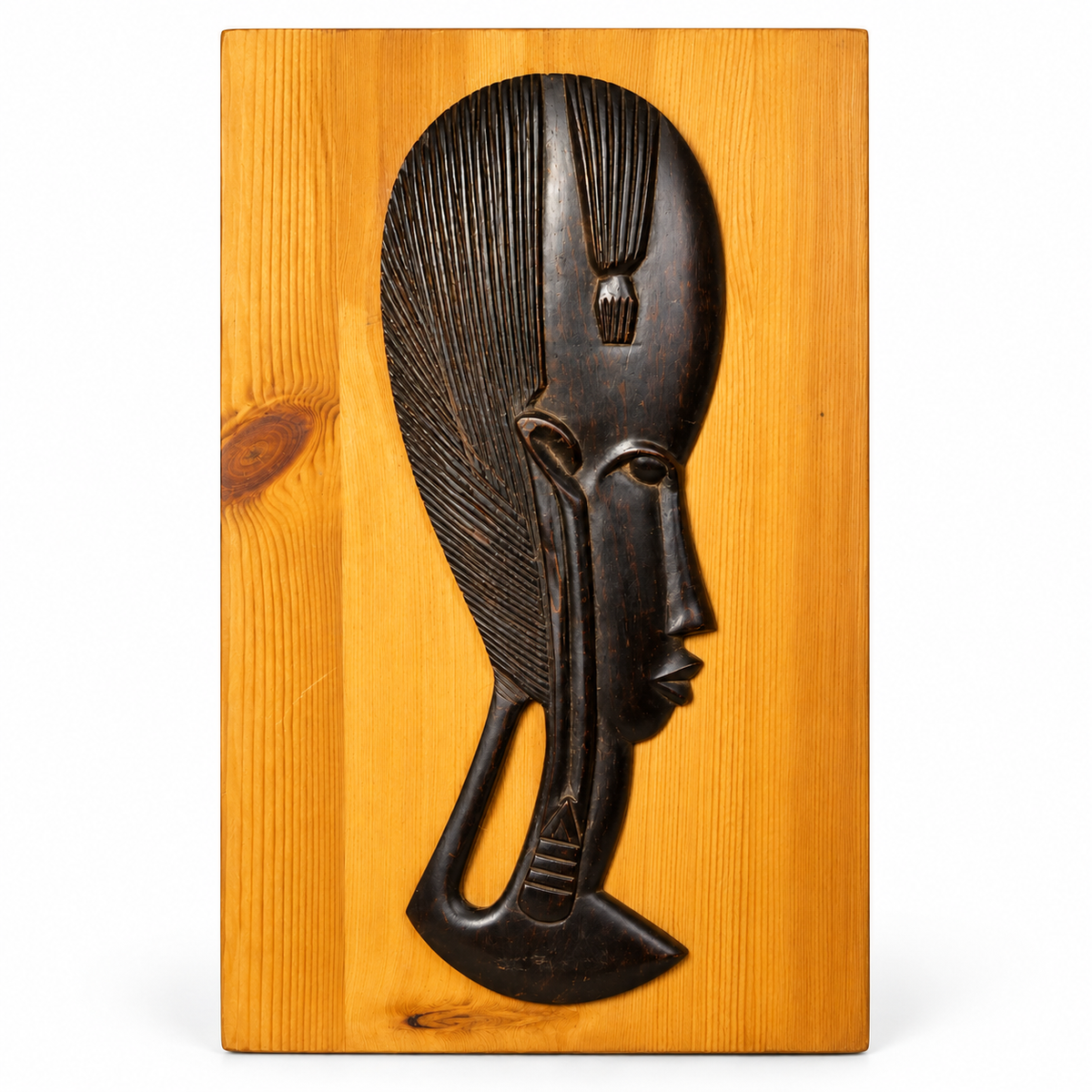 Sculpture africaine en ébène sur bois – Art mural- Côte d'Ivoire