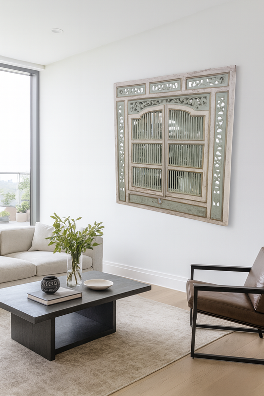 Miroir fenêtre en bois de teck