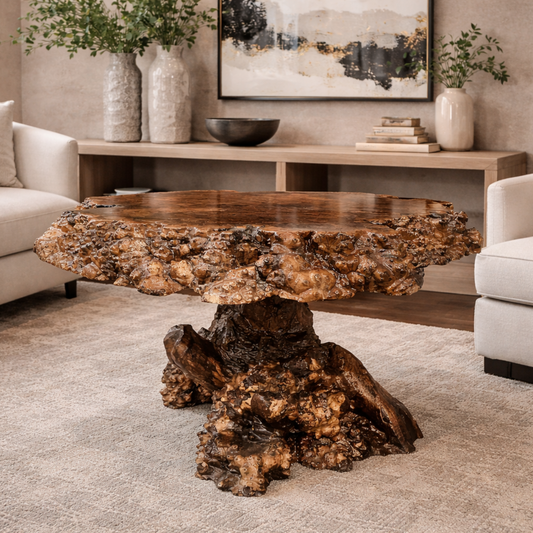Table d’appoint sculpturale en Buckeye Burl — Pièce unique